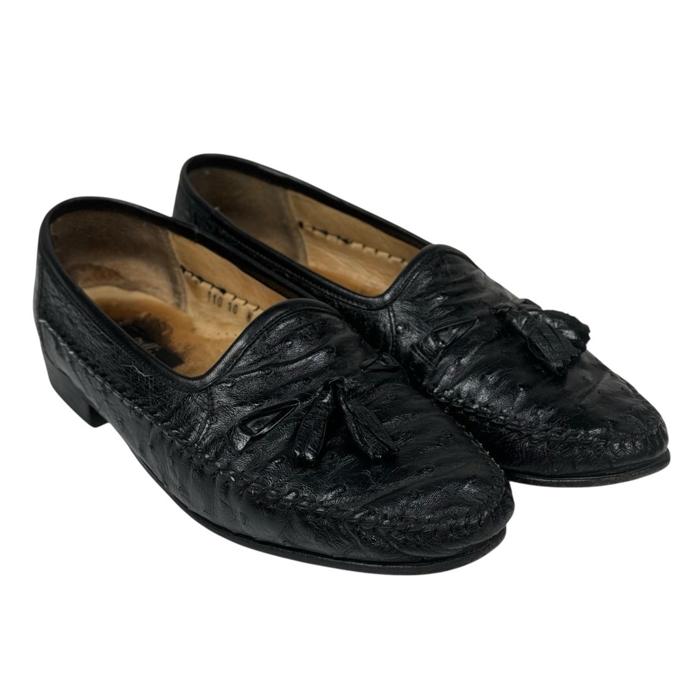 Zelli Men's Genuine Ostrich Quill Tassel‎ Loafers Black Size 10 W Italy